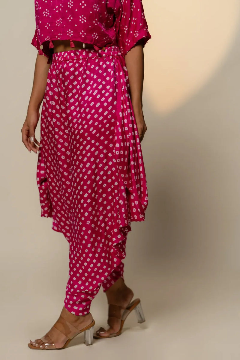 BANDHANI WRAP DHOTI-PINK silk by Dyelogue in pink color for women Worldwide