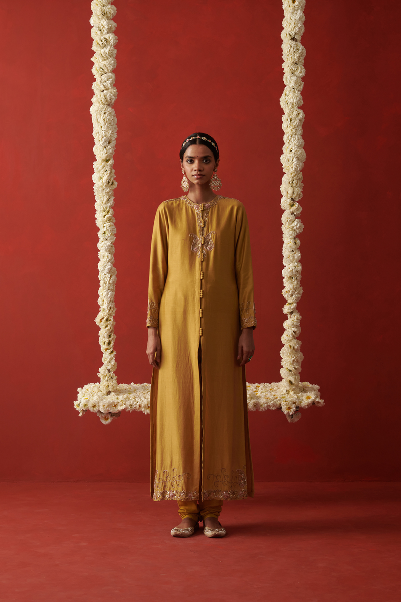 BANNI & AAYAT KURTA & PANT chiffon by Rashika Mittal in yellow color for women Worldwide