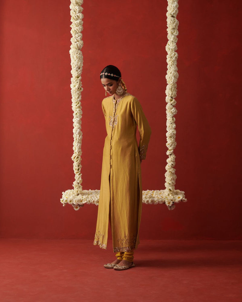 BANNI & AAYAT KURTA & PANT chiffon by Rashika Mittal in yellow color for women Worldwide
