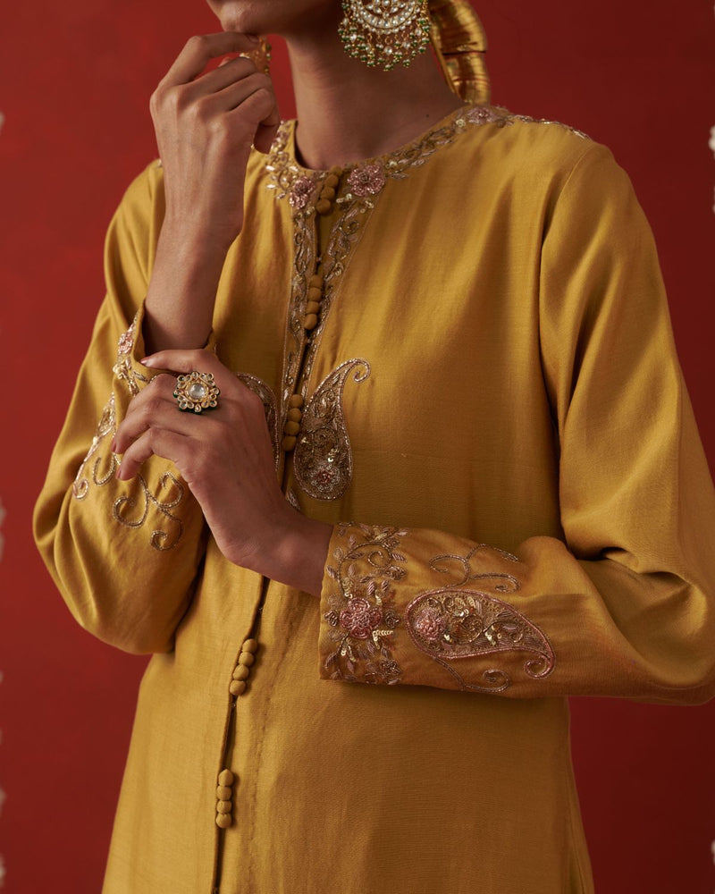 BANNI & AAYAT KURTA & PANT chiffon by Rashika Mittal in yellow color for women Worldwide