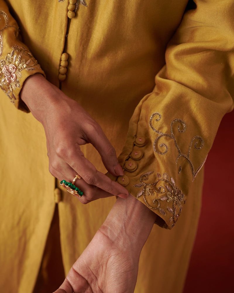 BANNI & AAYAT KURTA & PANT chiffon by Rashika Mittal in yellow color for women Worldwide