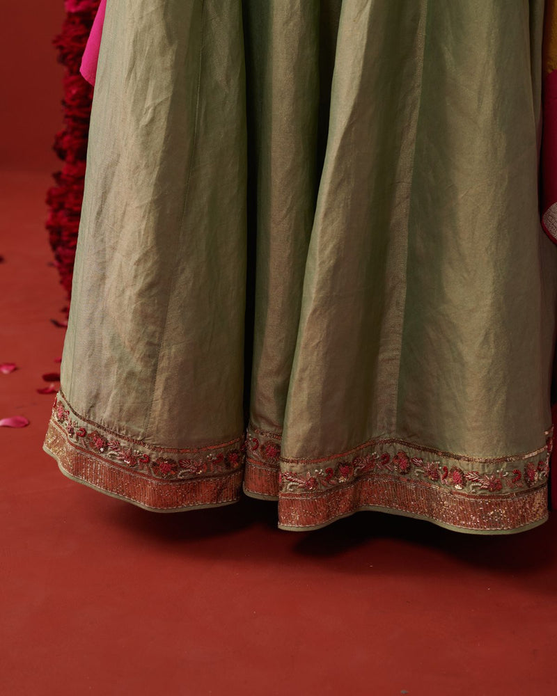 BANO & DILRUBA LEHENGA & BLOUSE silk by Rashika Mittal in mint color for women Worldwide