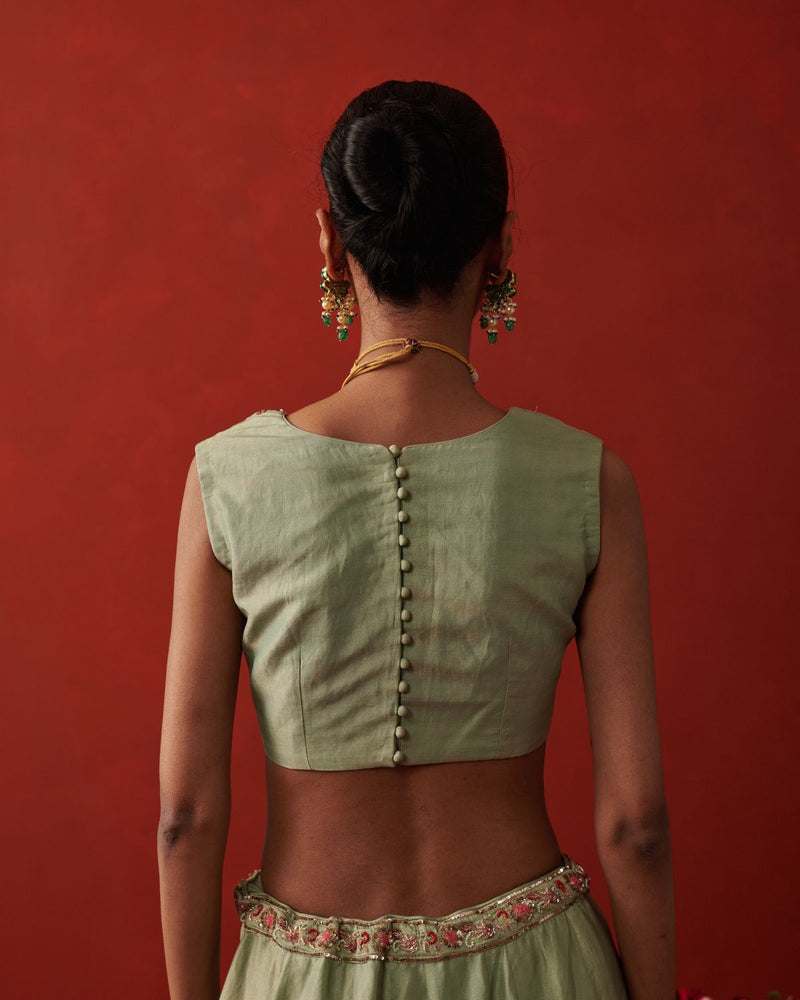 BANO & DILRUBA LEHENGA & BLOUSE silk by Rashika Mittal in mint color for women Worldwide