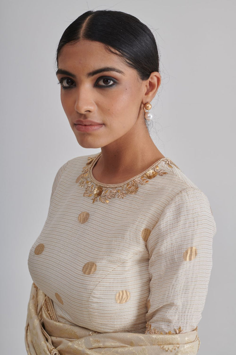 BANO & SIYA SAREE & BLOUSE silk by Rashika Mittal in ivory color for women Worldwide