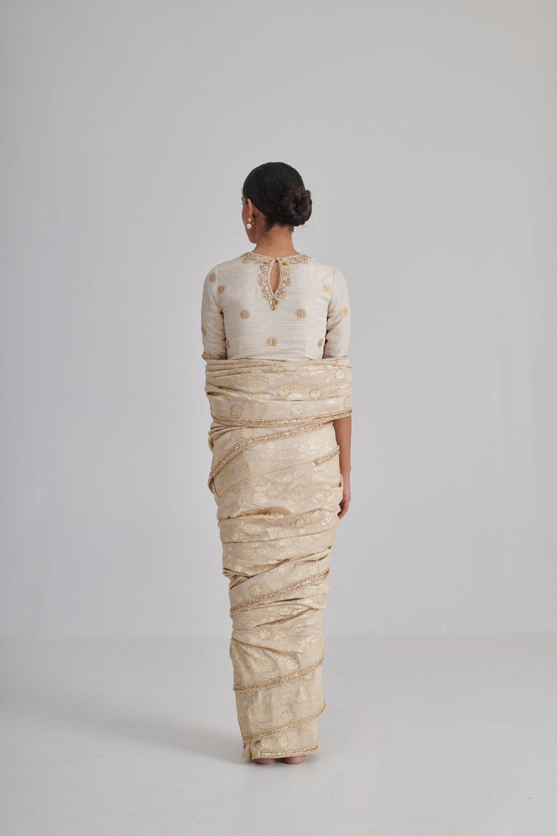 BANO & SIYA SAREE & BLOUSE silk by Rashika Mittal in ivory color for women Worldwide