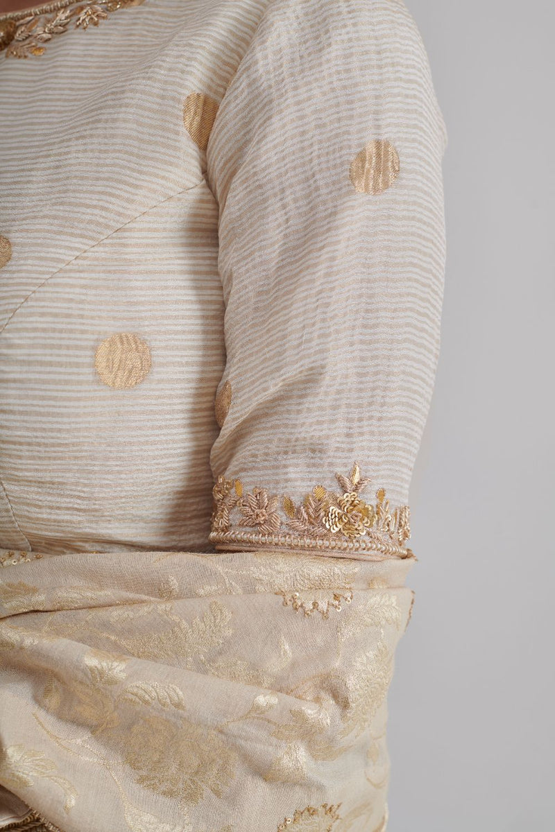 BANO & SIYA SAREE & BLOUSE silk by Rashika Mittal in ivory color for women Worldwide