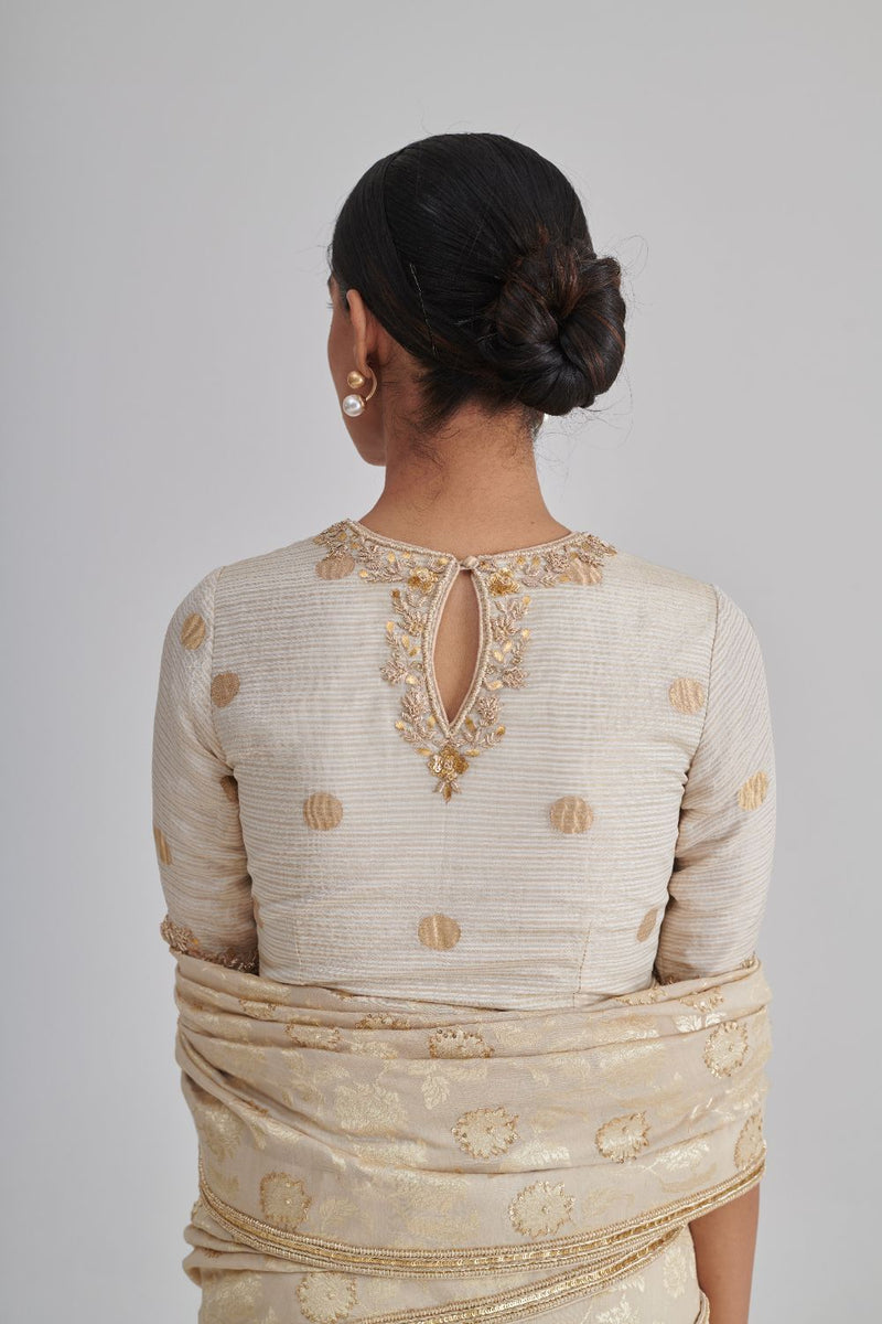 BANO & SIYA SAREE & BLOUSE silk by Rashika Mittal in ivory color for women Worldwide