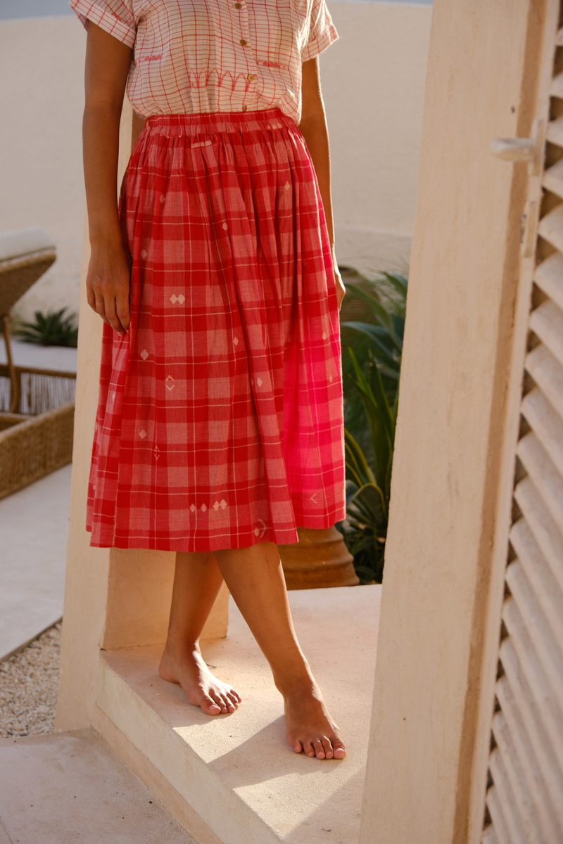 The Audrey Skirt cotton by World of Crow in red color for women Worldwide