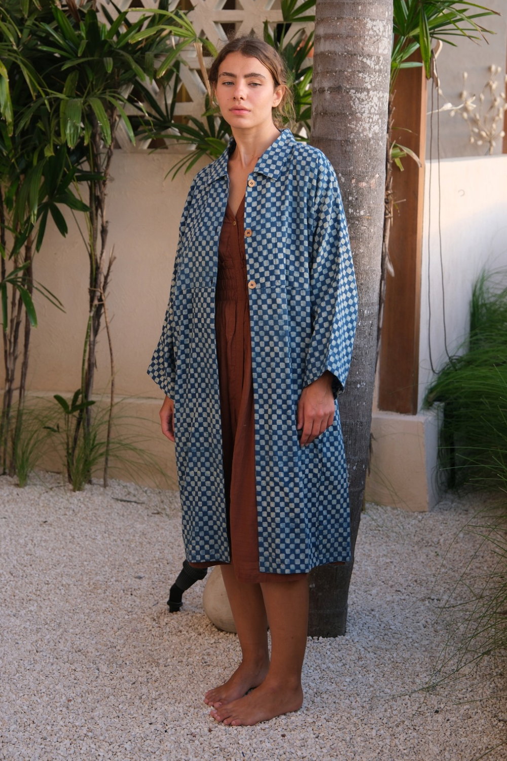 The Indigo Checkered Duster Jacket