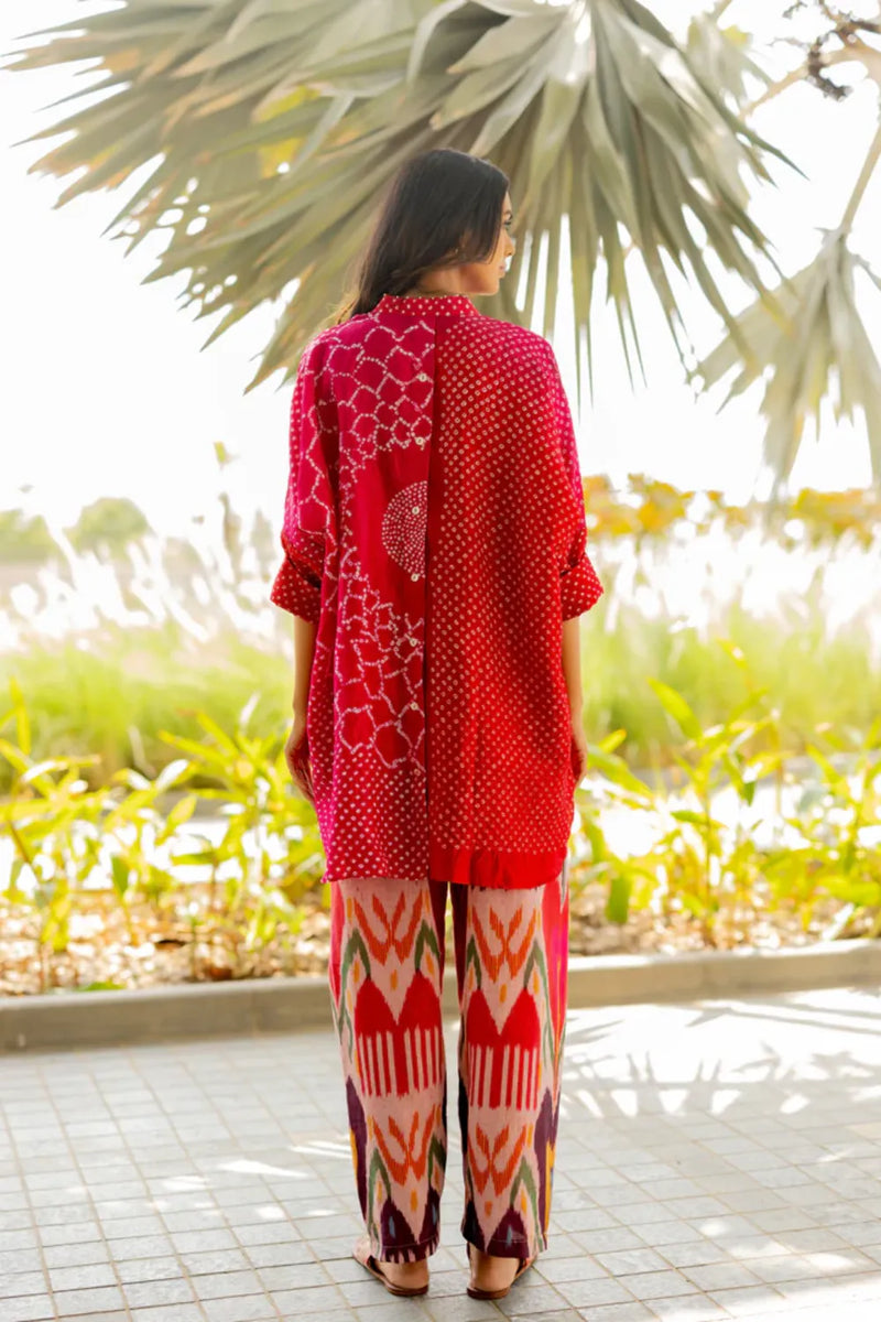 BB SHIRT-RED PINK SHADED silk by Dyelogue in multi color for women Worldwide