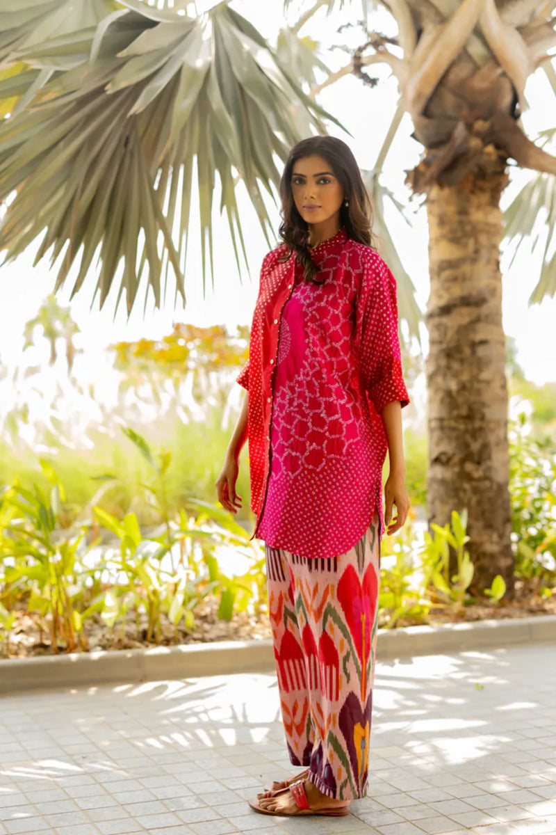 BB SHIRT-RED PINK SHADED silk by Dyelogue in multi color for women Worldwide
