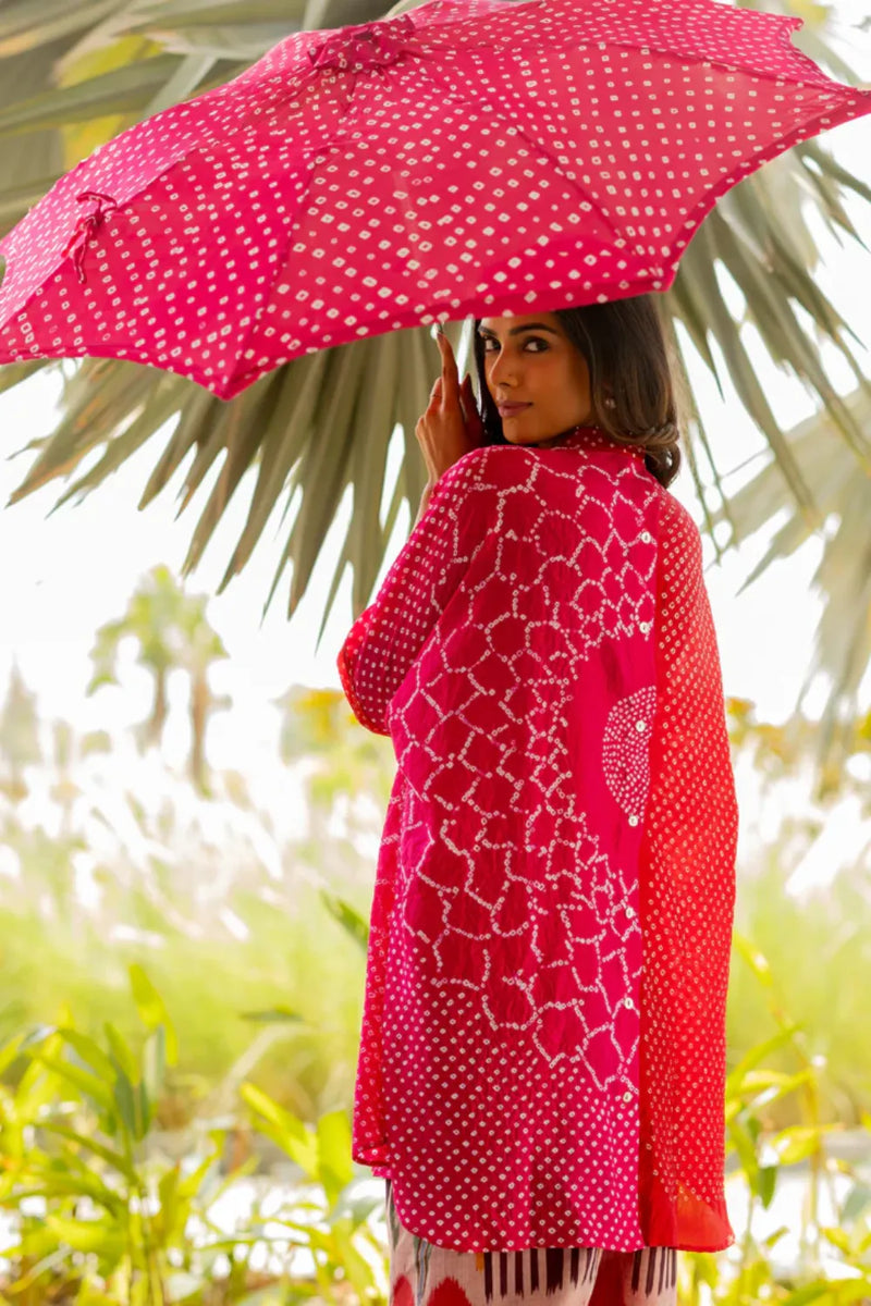 BB SHIRT-RED PINK SHADED silk by Dyelogue in multi color for women Worldwide