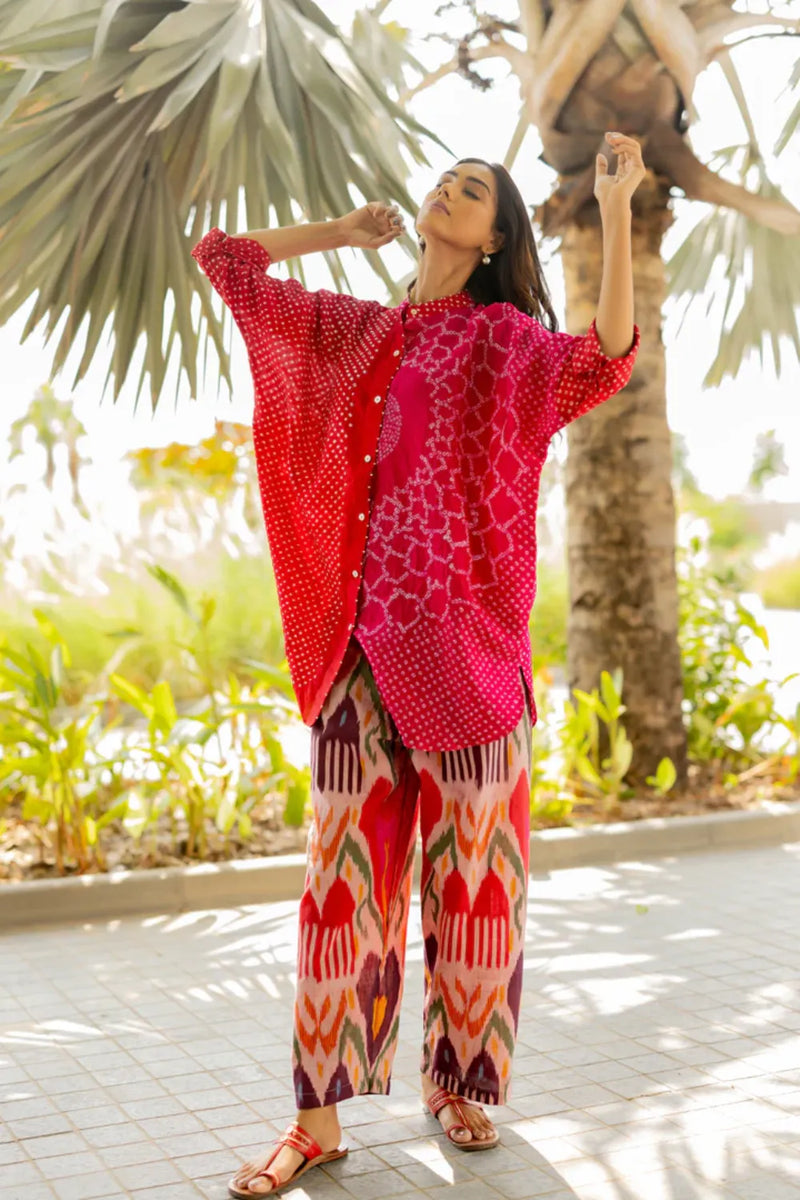 BB SHIRT-RED PINK SHADED silk by Dyelogue in multi color for women Worldwide