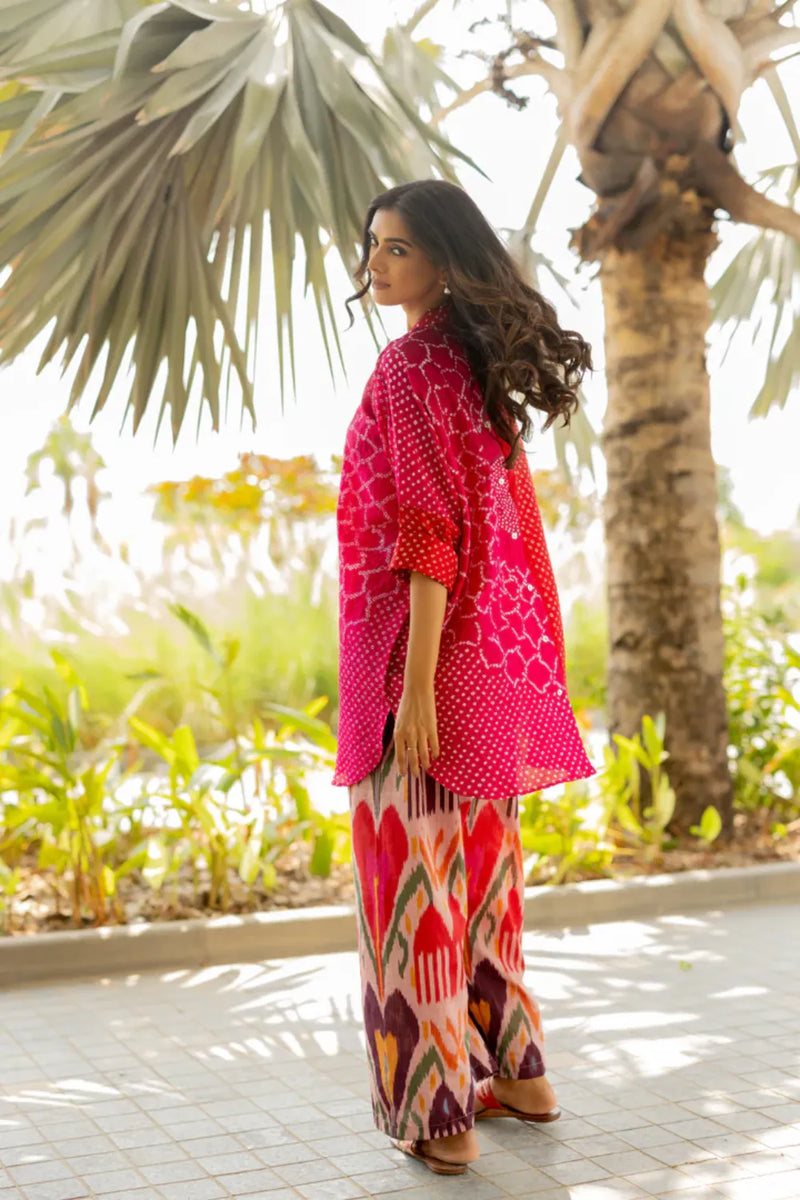 BB SHIRT-RED PINK SHADED silk by Dyelogue in multi color for women Worldwide