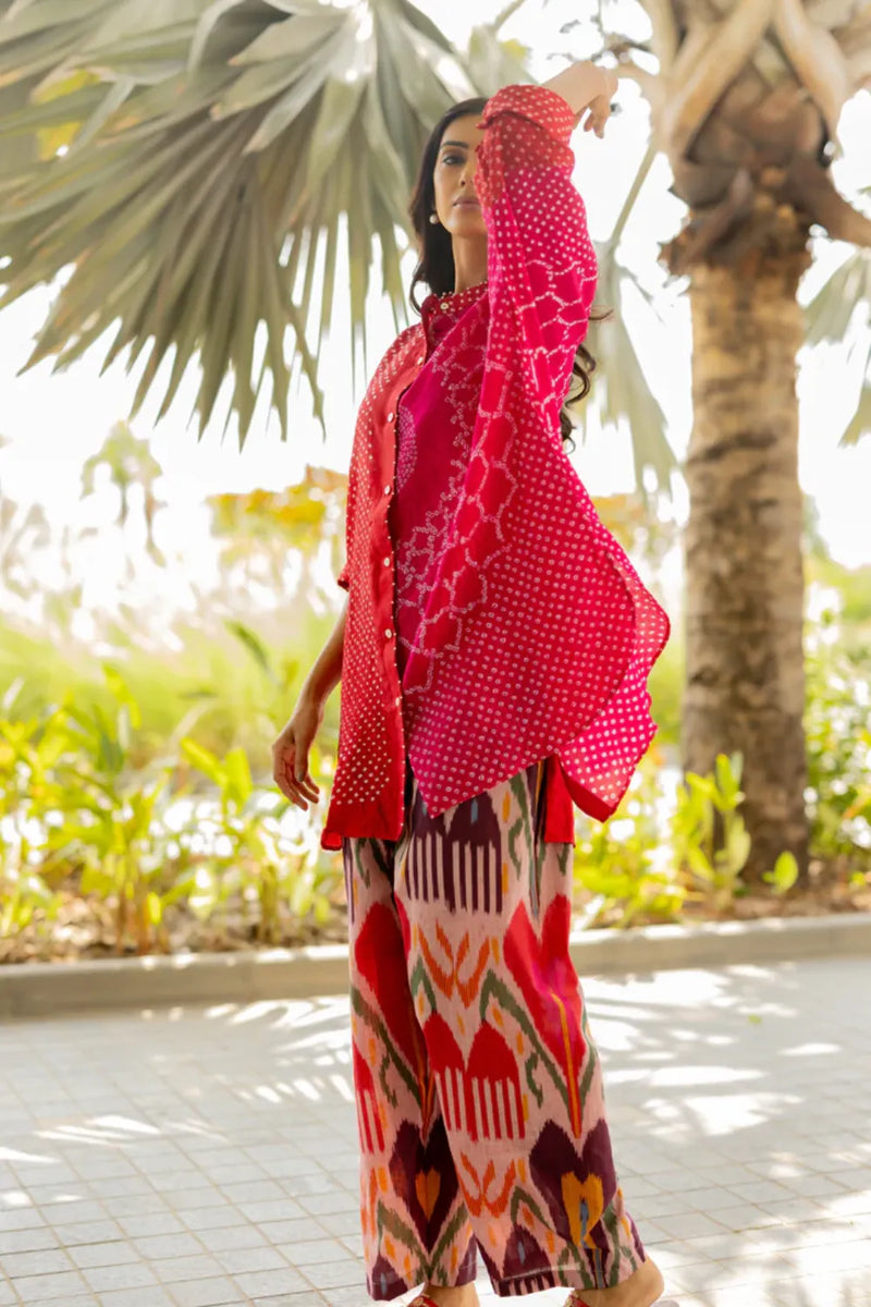 BB SHIRT-RED PINK SHADED silk by Dyelogue in multi color for women Worldwide