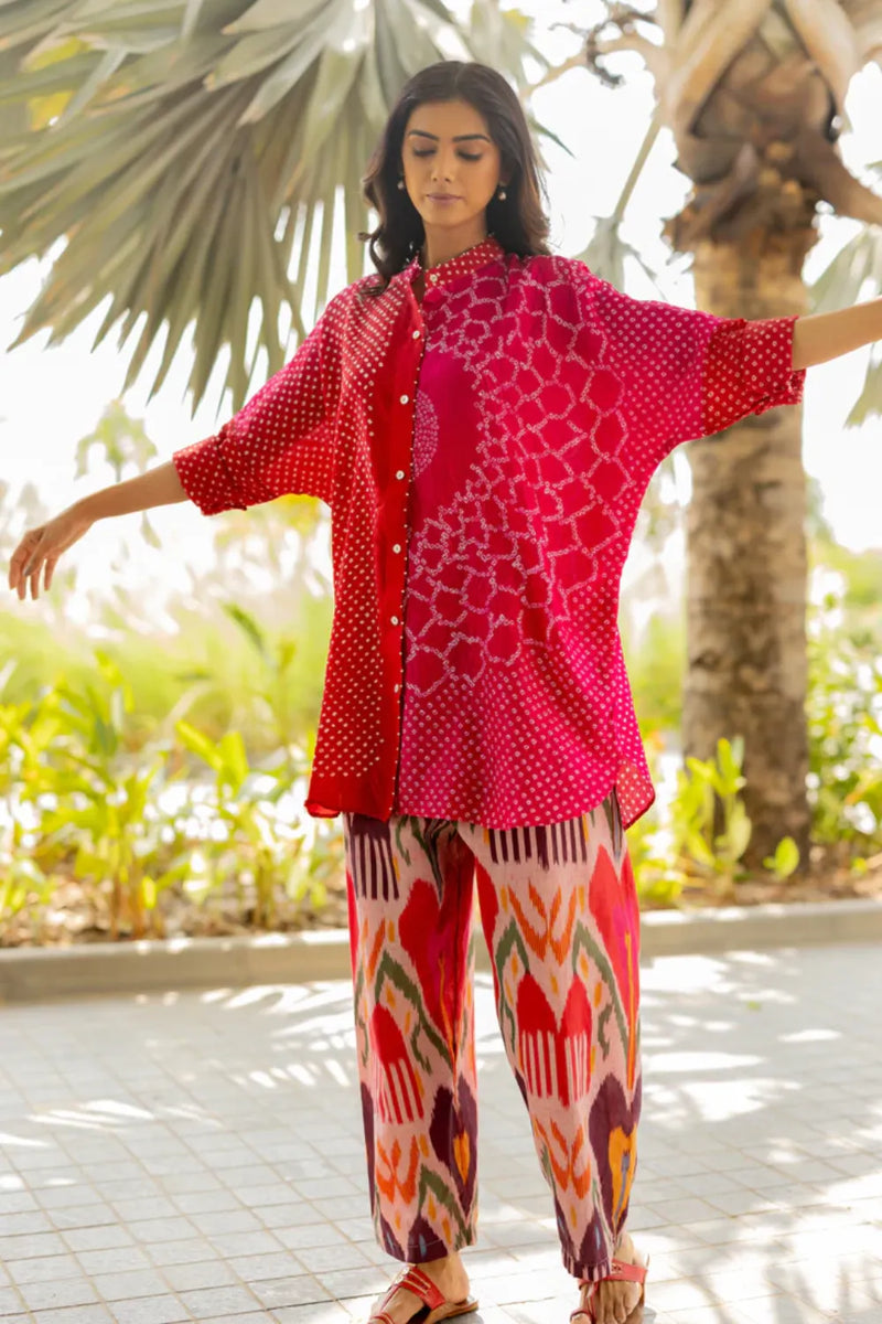 BB SHIRT-RED PINK SHADED silk by Dyelogue in multi color for women Worldwide