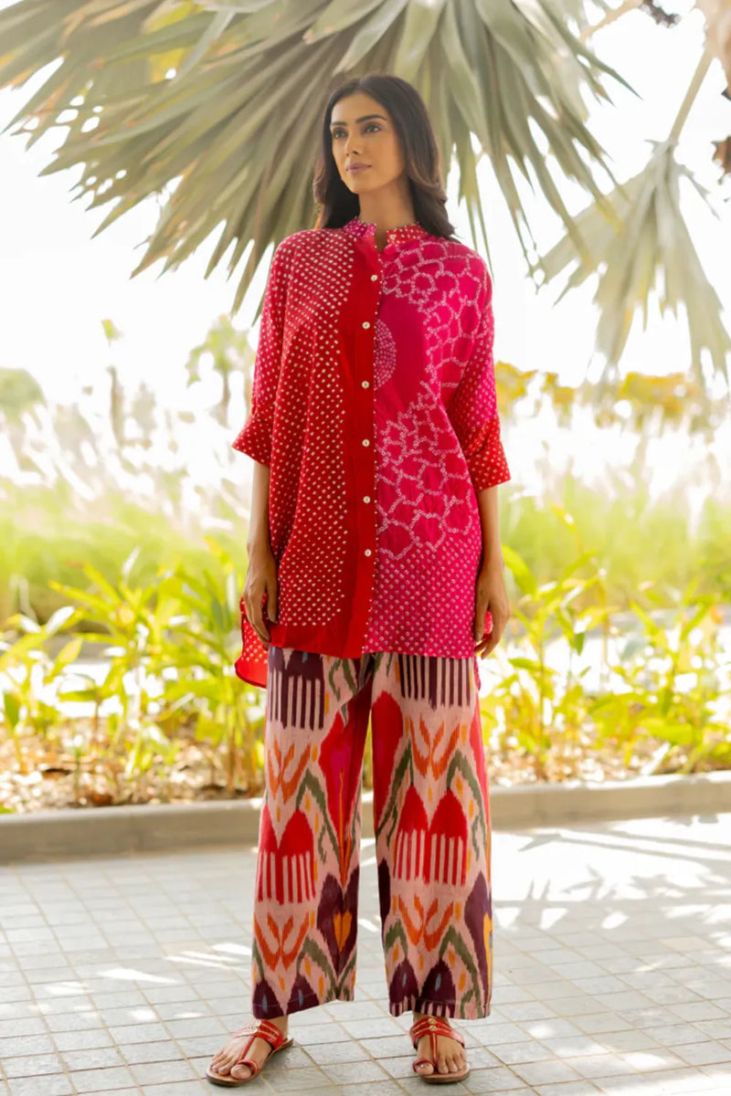 BB SHIRT-RED PINK SHADED silk by Dyelogue in multi color for women Worldwide