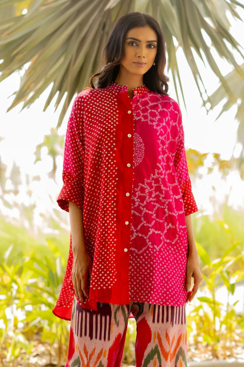 BB SHIRT-RED PINK SHADED silk by Dyelogue in multi color for women Worldwide