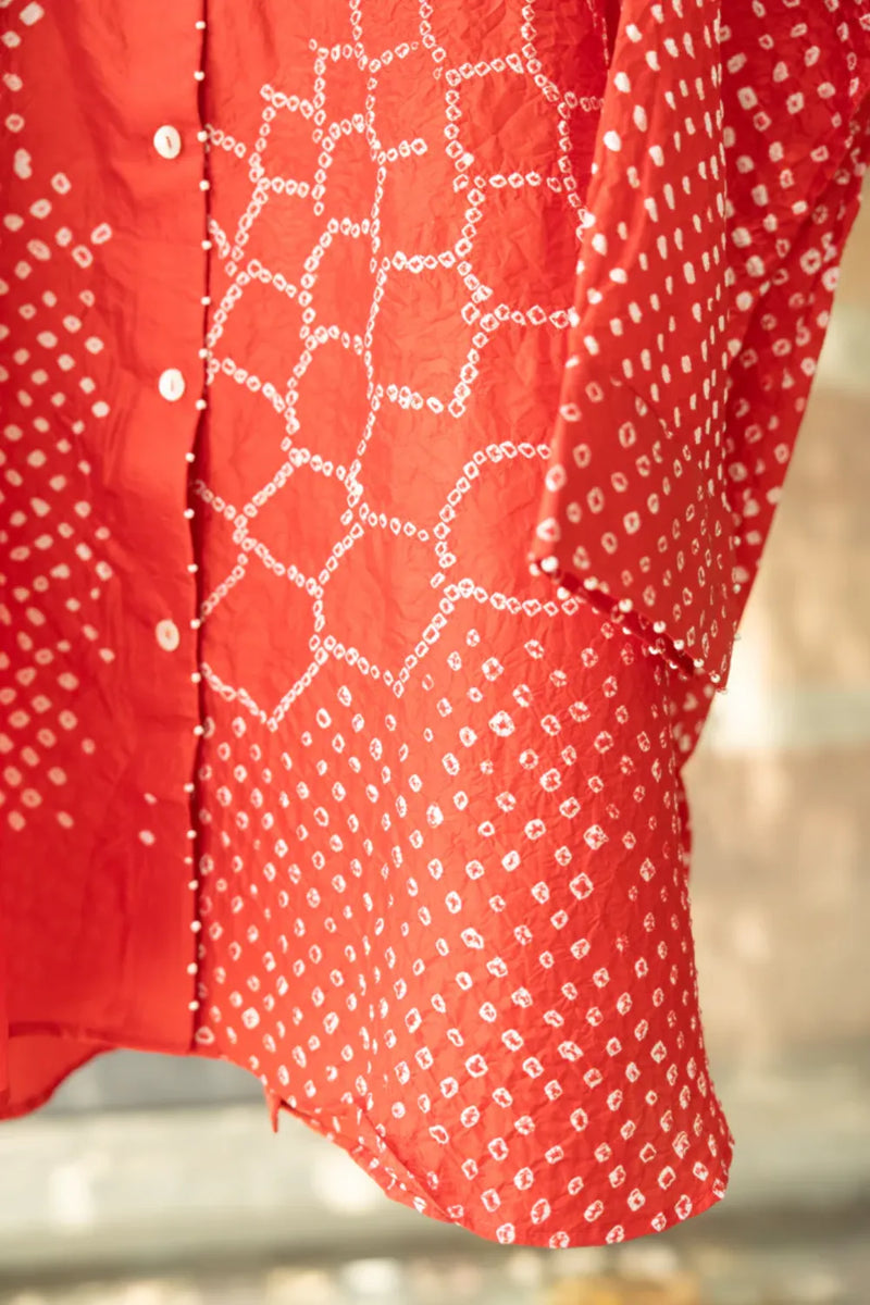 BB SHIRT-RED silk by Dyelogue in red color for women Worldwide