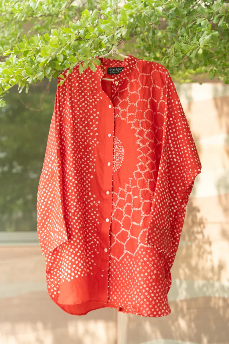 BB SHIRT-RED silk by Dyelogue in red color for women Worldwide