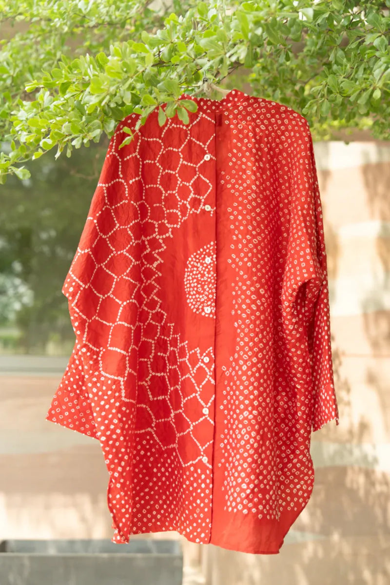 BB SHIRT-RED silk by Dyelogue in red color for women Worldwide