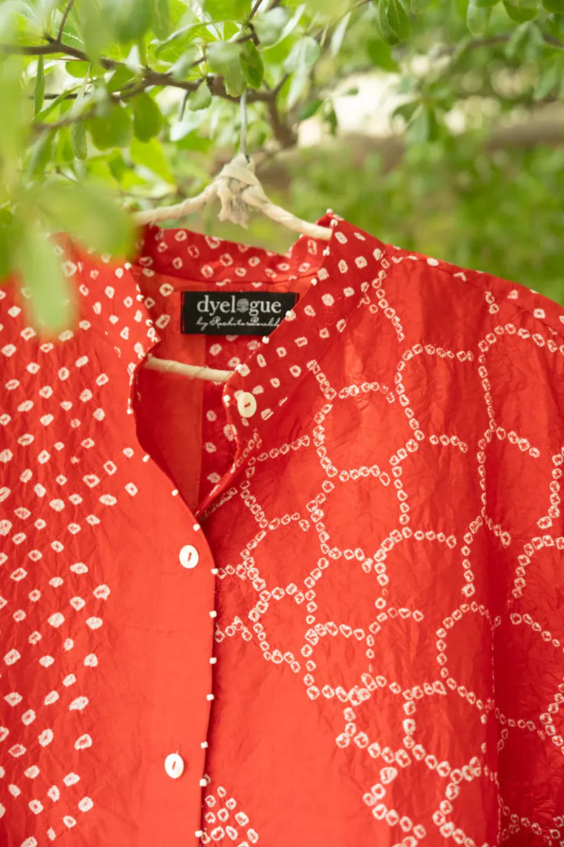 BB SHIRT-RED silk by Dyelogue in red color for women Worldwide