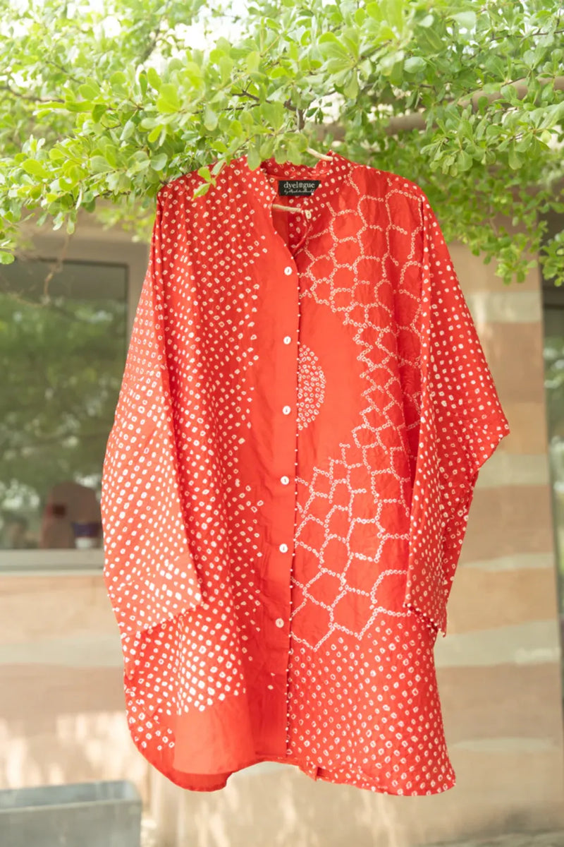 BB SHIRT-RED silk by Dyelogue in red color for women Worldwide