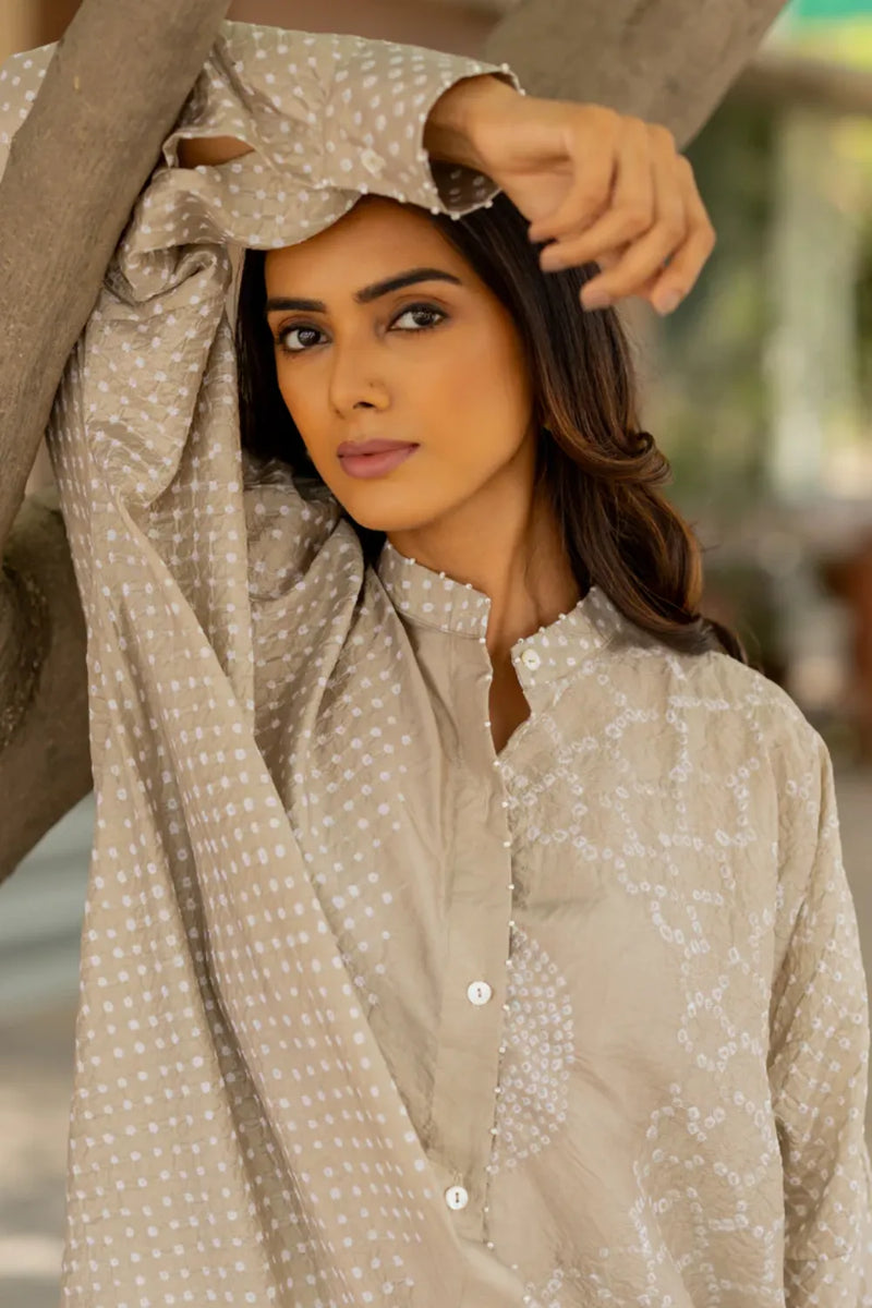 BB SHIRT-TAUPE silk by Dyelogue for women Worldwide