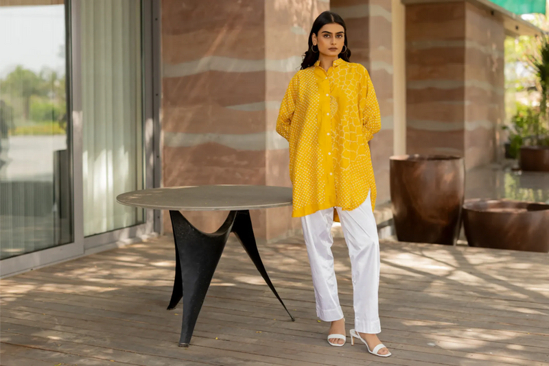 BB SHIRT-YELLOW silk by Dyelogue in yellow color for women Worldwide