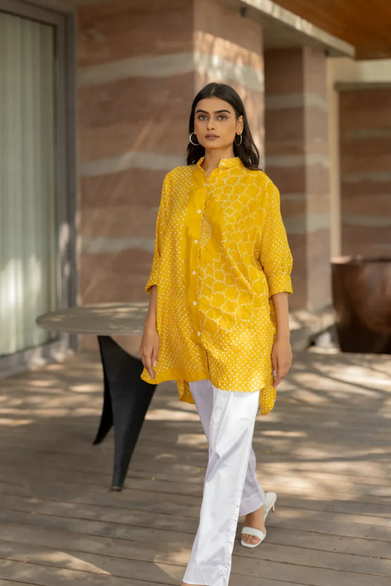 BB SHIRT-YELLOW silk by Dyelogue in yellow color for women Worldwide