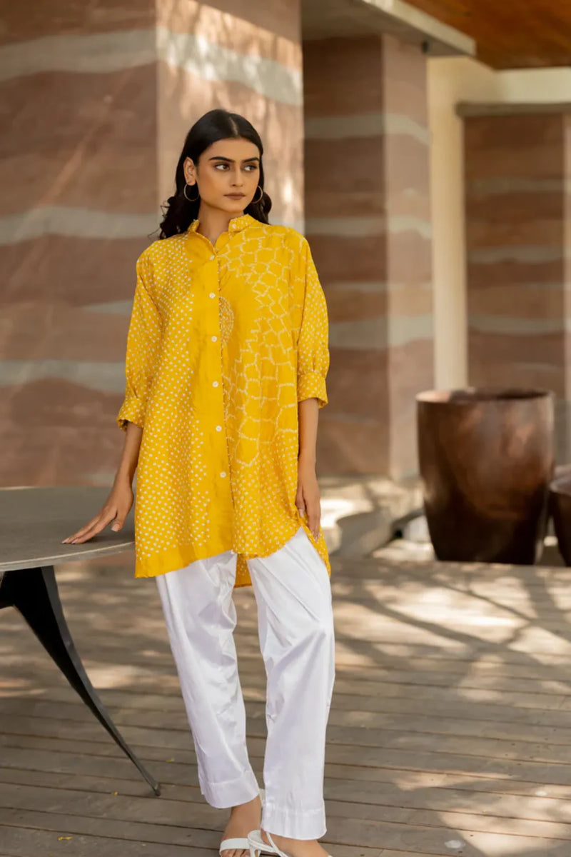 BB SHIRT-YELLOW silk by Dyelogue in yellow color for women Worldwide
