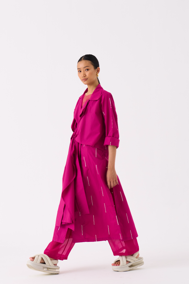 EMB. TIE JACKET CO-ORD 
(SET OF 2)-FUSCHIA poplin by THREE for women Worldwide