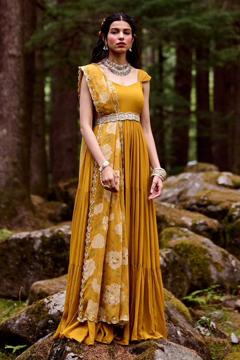 Belinda Maxi Set georgettte by Paulmi & Harsh-kahan Sep'26 in yellow for women Worldwide
