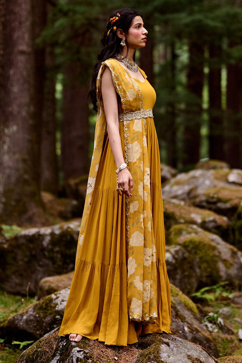 Belinda Maxi Set georgettte by Paulmi & Harsh-kahan Sep'26 in yellow for women Worldwide
