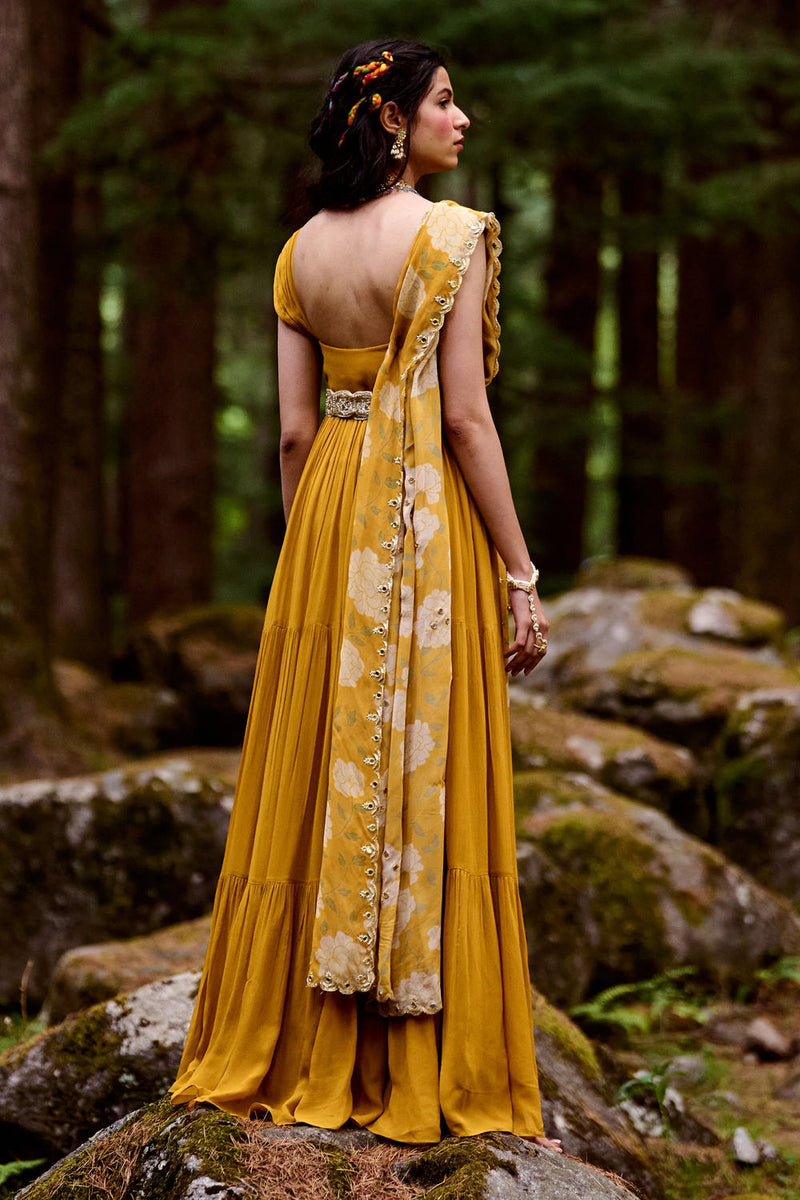 Belinda Maxi Set georgettte by Paulmi & Harsh-kahan Sep'26 in yellow for women Worldwide