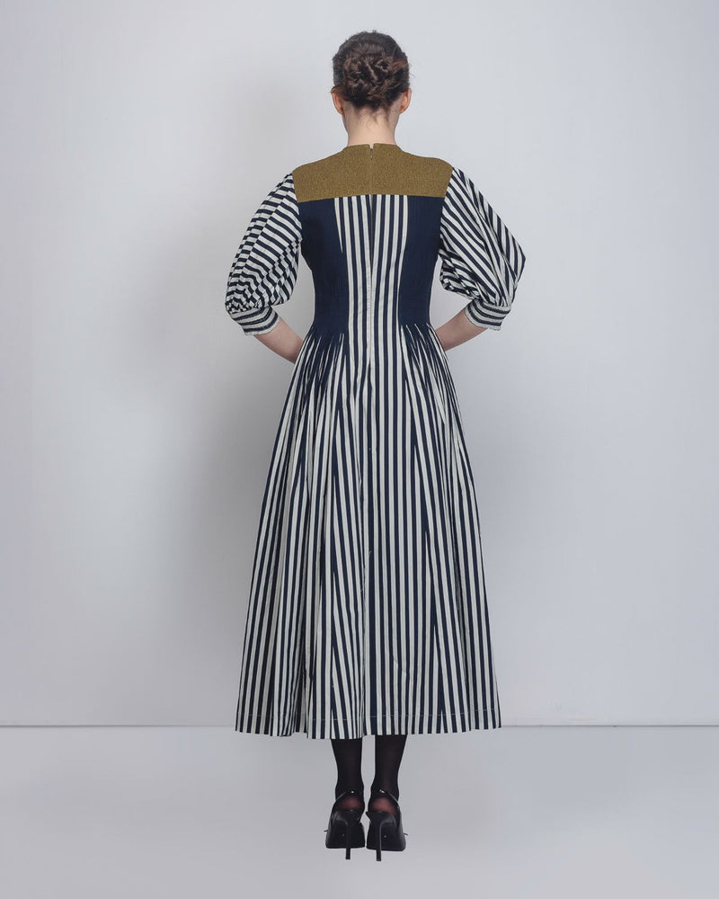 Beri Dress - Black + White Print / Olive cotton by Leh Studios in black color for women Worldwide