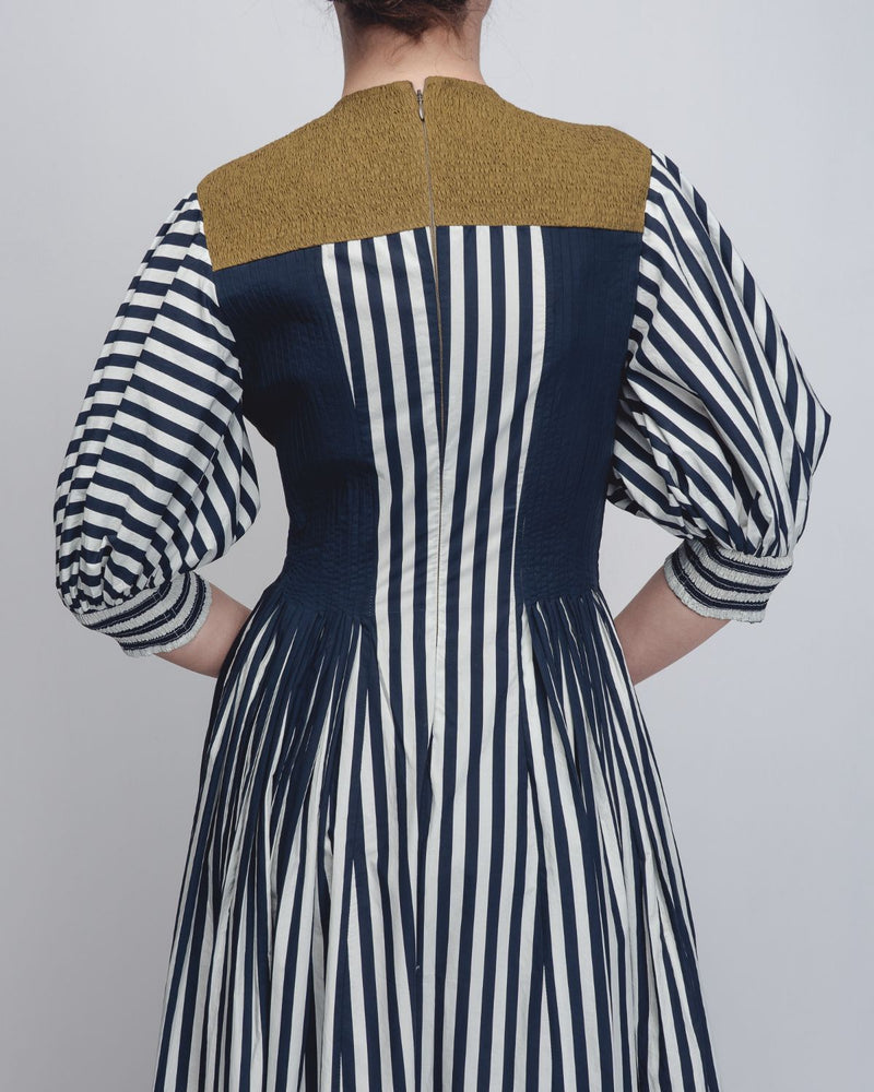 Beri Dress - Black + White Print / Olive cotton by Leh Studios in black color for women Worldwide