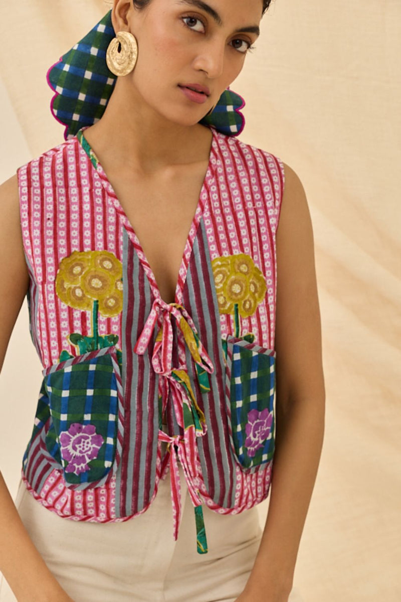Lali Multiprint Waistcoat cotton by JodiLife for women Worldwide