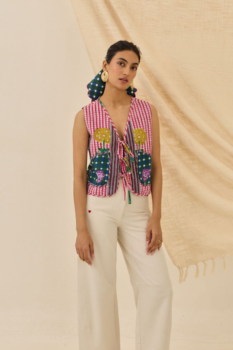 Lali Multiprint Waistcoat cotton by JodiLife for women Worldwide