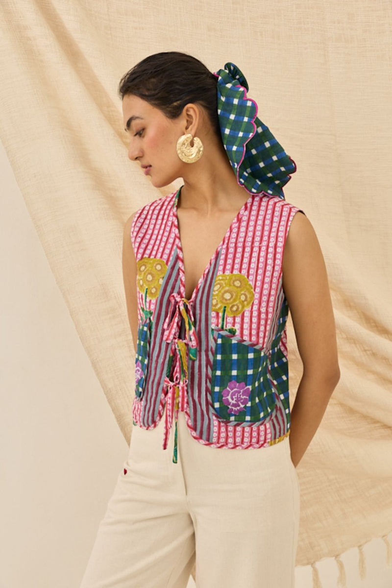 Lali Multiprint Waistcoat cotton by JodiLife for women Worldwide