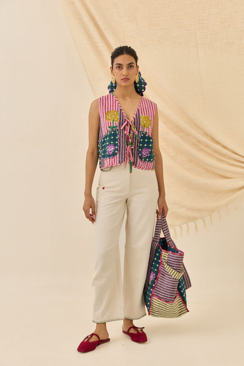 Lali Multiprint Waistcoat cotton by JodiLife for women Worldwide