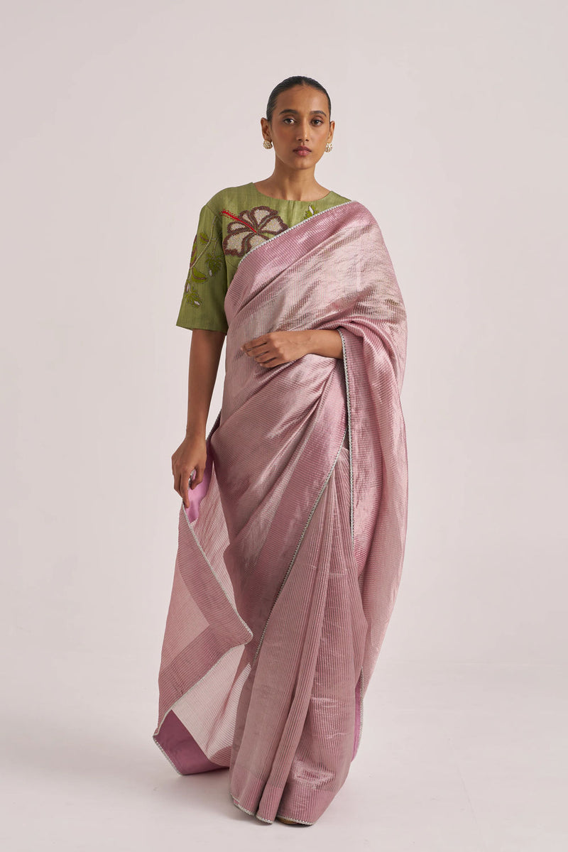 Bhavya Sari-Lilac handwoven mulberry silk by Suparna Som in lilac for women Worldwide