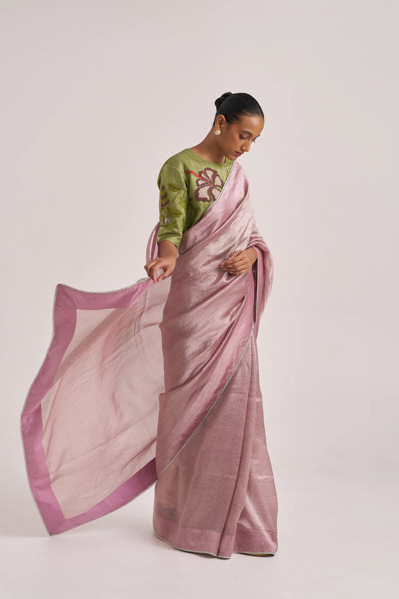 Bhavya Sari-Lilac handwoven mulberry silk by Suparna Som in lilac for women Worldwide