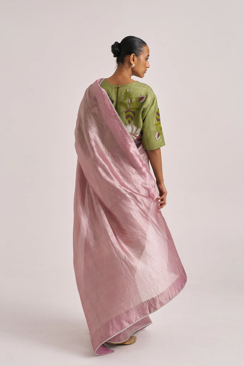 Bhavya Sari-Lilac handwoven mulberry silk by Suparna Som in lilac for women Worldwide