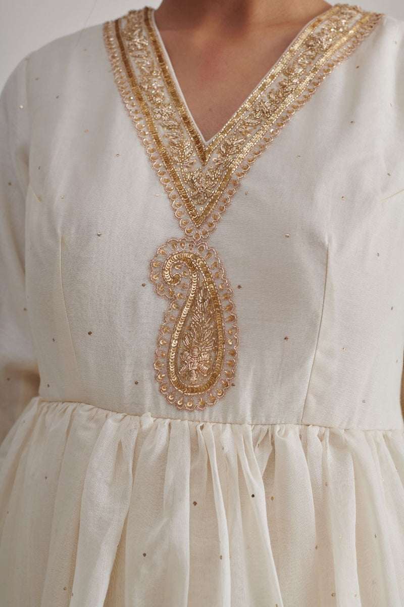 BHAYLI & AHANA ANARKALI & CHURIDAAR chanderi by Rashika Mittal in ivory color for women Worldwide