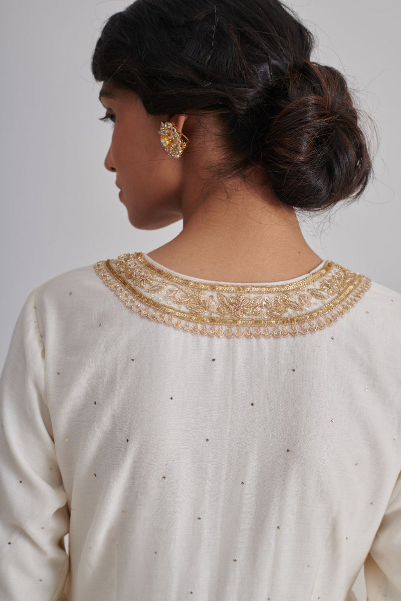 BHAYLI & AHANA ANARKALI & CHURIDAAR chanderi by Rashika Mittal in ivory color for women Worldwide