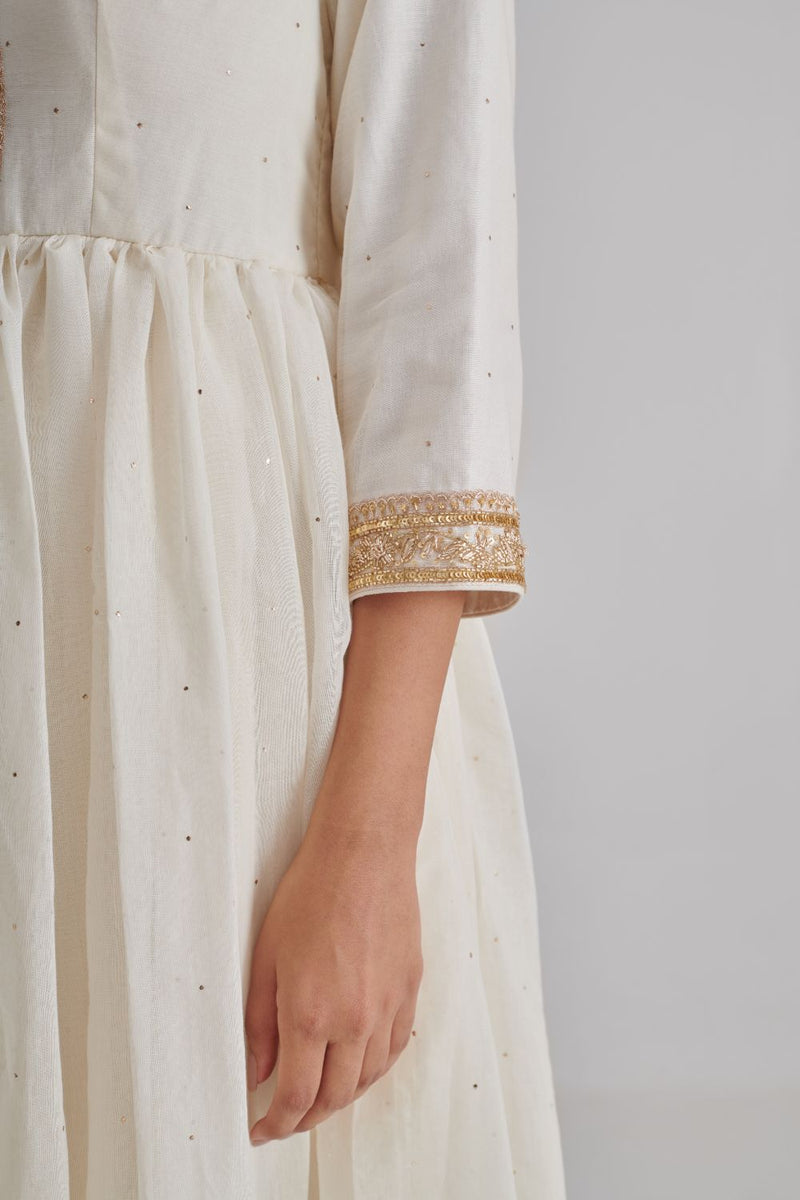 BHAYLI & AHANA ANARKALI & CHURIDAAR chanderi by Rashika Mittal in ivory color for women Worldwide