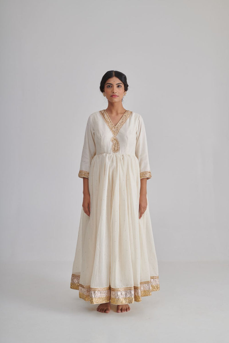 BHAYLI & AHANA ANARKALI & CHURIDAAR chanderi by Rashika Mittal in ivory color for women Worldwide