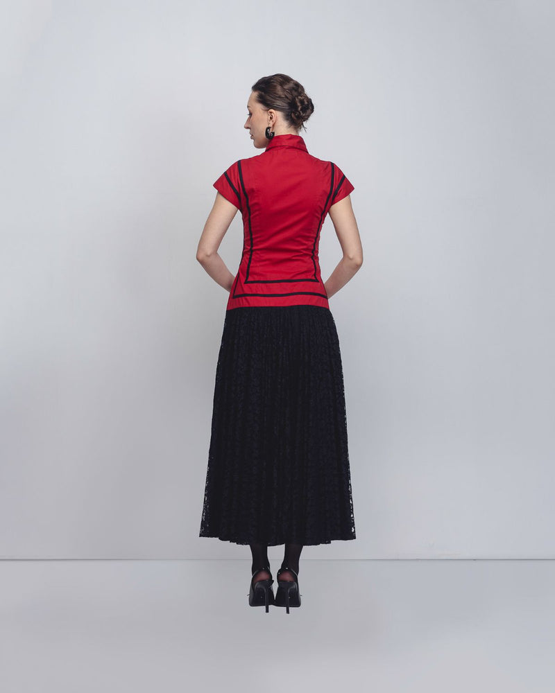 Blare Dress - Red + Black cotton by Leh Studios in black color for women Worldwide