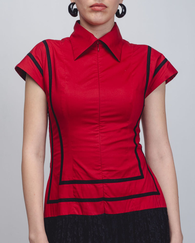 Blare Dress - Red + Black cotton by Leh Studios in black color for women Worldwide